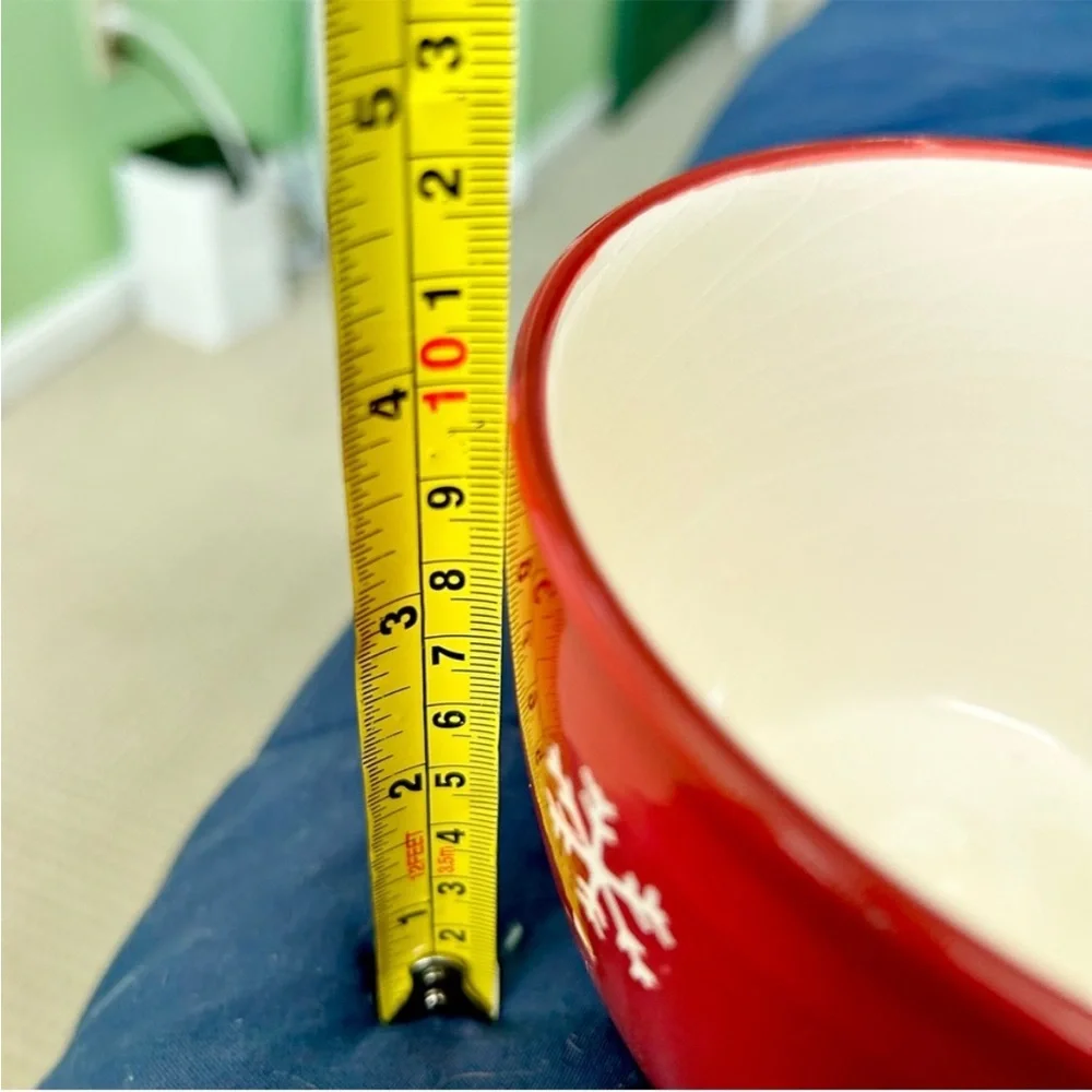 Winter Cherry Red Snowflake Ceramic Indoor Planter Vase Home Decor Accent Bowl - Picture 4 of 7